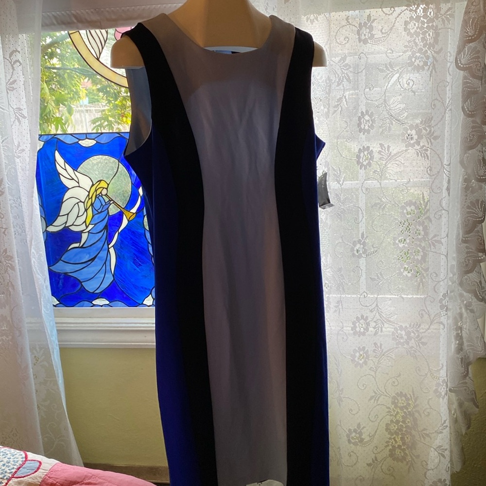 NWT RN Studio Sleeveless Dress Blue Color Blocked Size 14